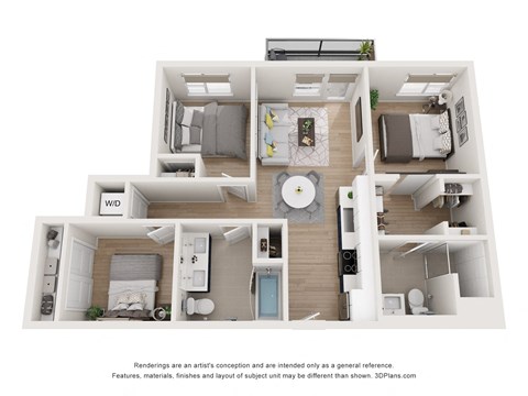 a 3d floor plan of a house with a bedroom and a living room